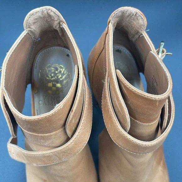 Vince Camuto Tan Heeled Boots with Peep-Toe Design - Picture 3 of 9